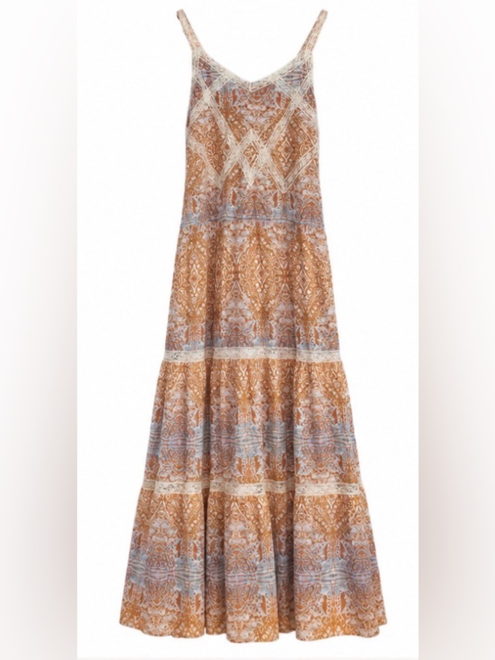 Sundance Boho Maxi Dress Lace Trim Paisley Tiered Prairie Western Size 4